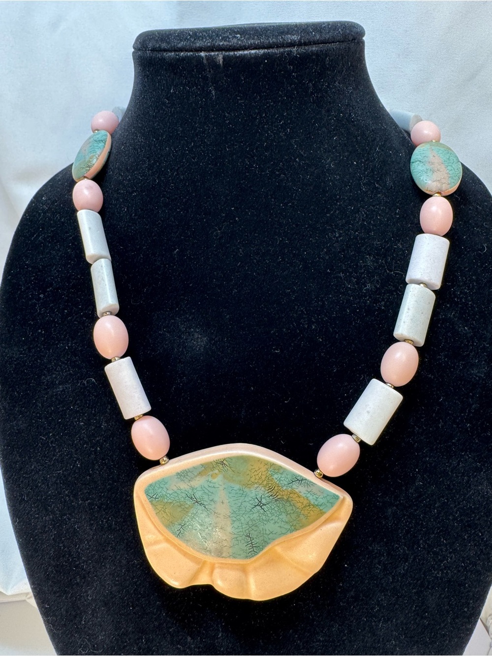 Vintage 1980s Japanese Ceramic Handpainted Statement Necklace